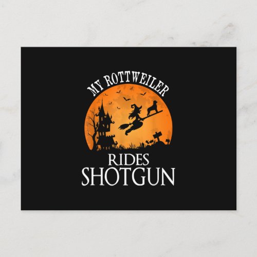 Rottweiler Rides Shotgun Dog Lover Halloween Party Holiday Postcard