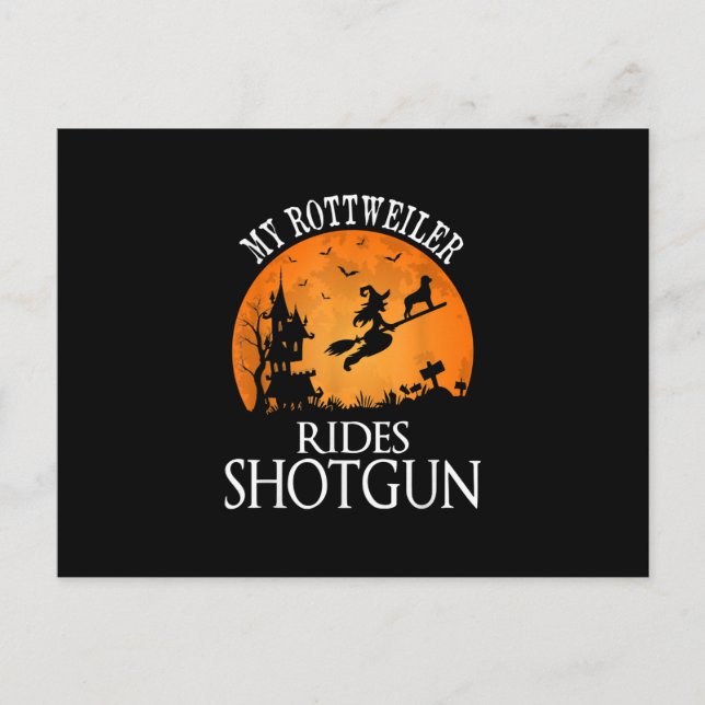 Rottweiler Rides Shotgun Dog Lover Halloween Party Holiday Postcard (Front)