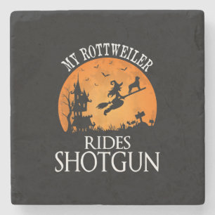 Rottweiler Rides Shotgun Dog Lover Halloween Party Stone Coaster