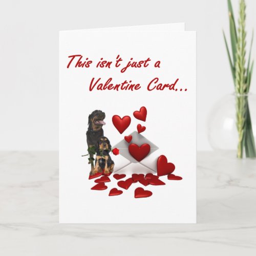 Rottweiler Rose and Hearts Valentine Holiday Card