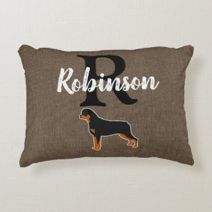 Rottweiler Rottie Rustic Monogram Last Name Accent Pillow