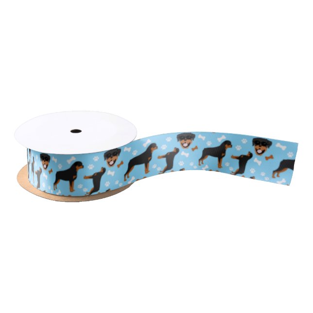 Rottweiler Rotties Blue Pattern Satin Ribbon (Spool)