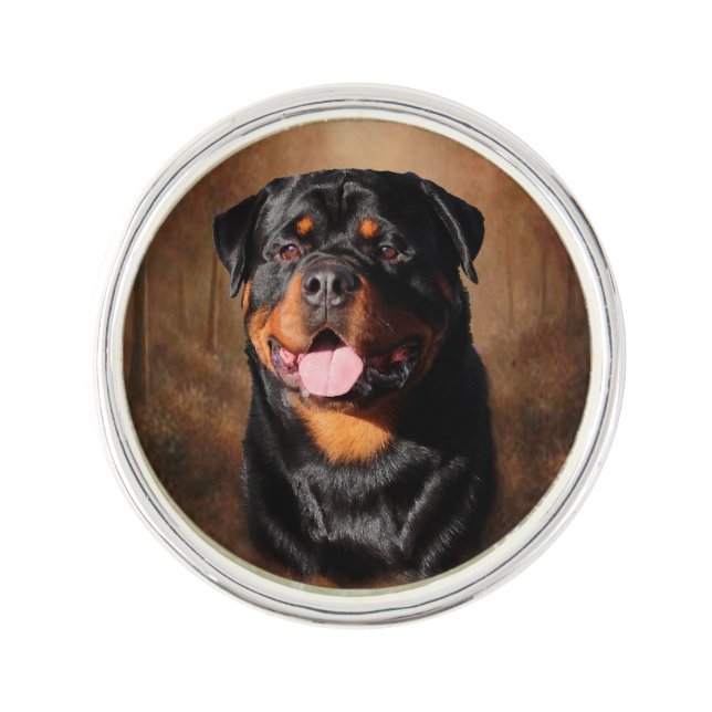 Rottweiler Round Lapel Pin, Silver Plated Pin (Front)