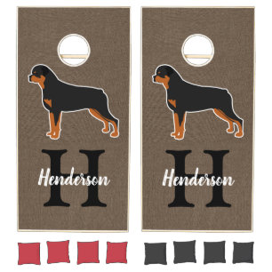 Rottweiler Rustic Monogram Last Name Cornhole Set