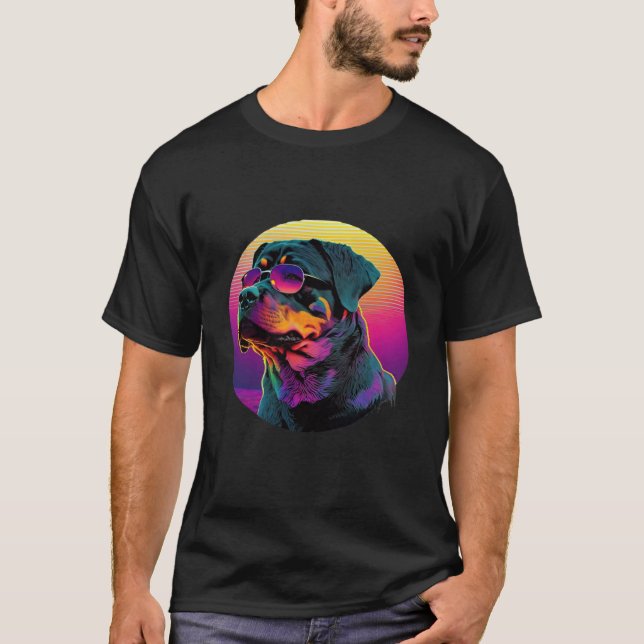 Rottweiler s Synthwave Sunset Aesthetic T-Shirt (Front)