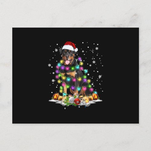 Rottweiler Santa Christmas Tree Lights Holiday Postcard