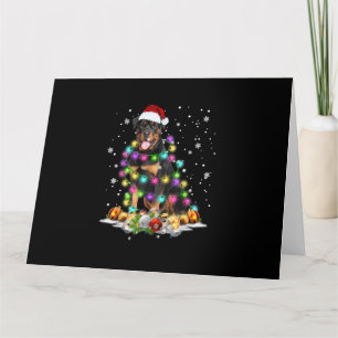 Rottweiler Santa Christmas Tree Lights Xmas Card
