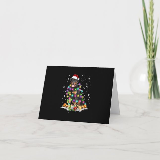 Rottweiler Santa Christmas Tree Lights Xmas Note Card (Front)