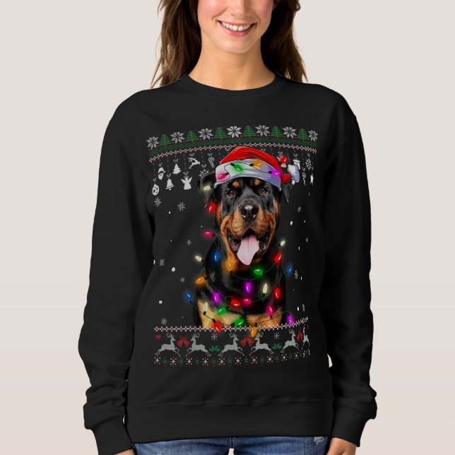 Rottweiler Santa Hat Christmas Tree Lights Xmas Ug Sweatshirt (Front)