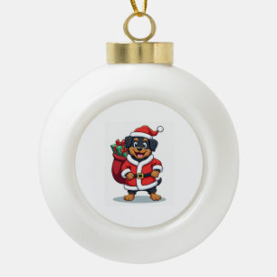 Rottweiler Santa�s Helper Ceramic Ball Christmas Ornament