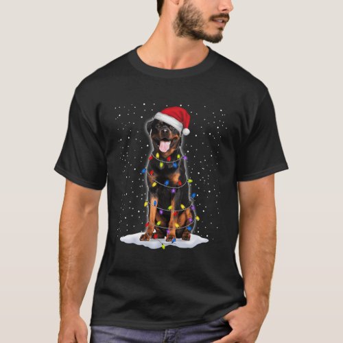 Rottweiler Santa Tree Lights T_Shirt