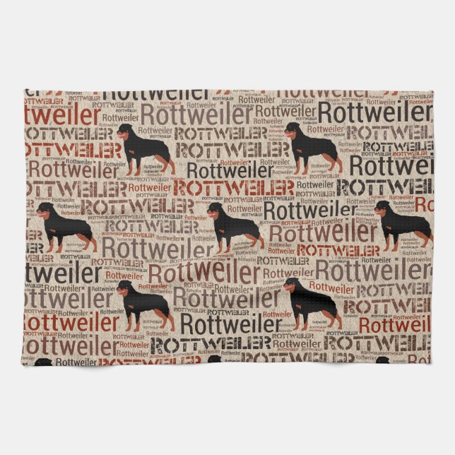 Rottweiler silhouette and word art pattern towel (Horizontal)