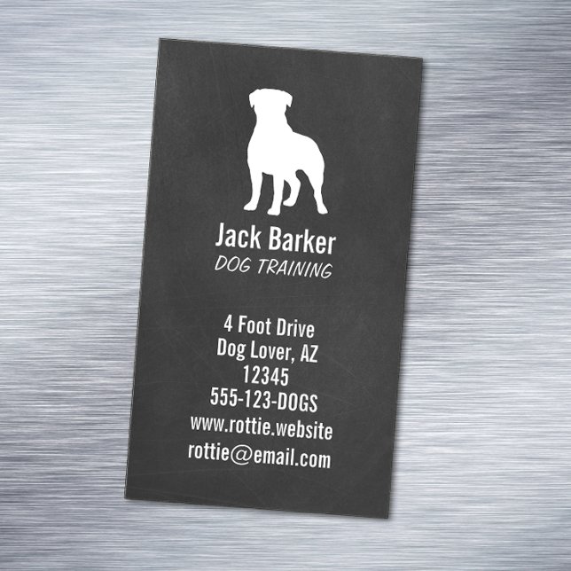 Rottweiler Silhouette Chalkboard Style Vertical Business Card Magnet (Creator Uploaded)