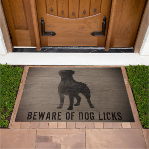 Rottweiler Silhouette Faux Weathered Wood Rottie Doormat
