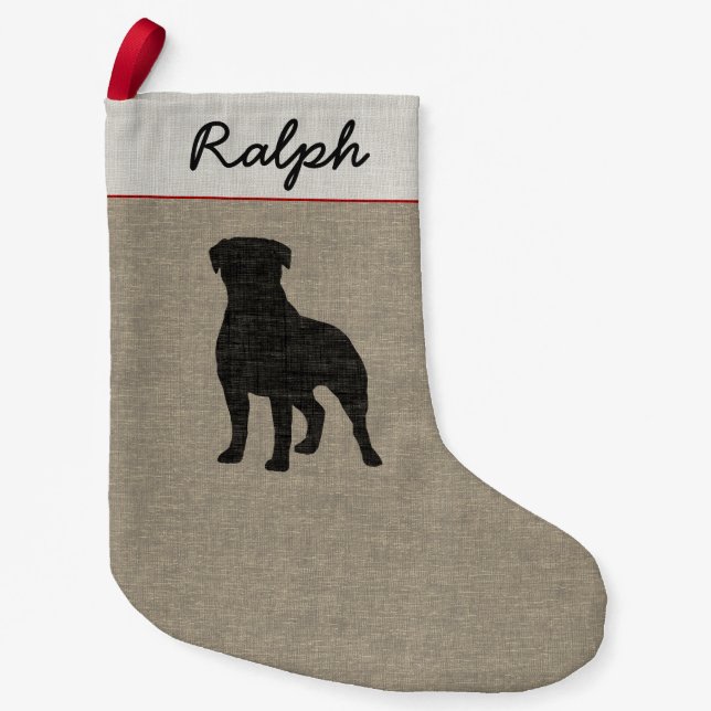 Rottweiler Silhouette Personalized Dog Breed Xmas Small Christmas Stocking (Front)