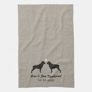Rottweiler Silhouettes with Heart and Text Towel