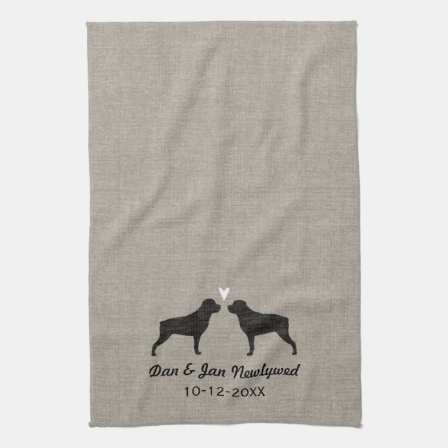 Rottweiler Silhouettes with Heart and Text Towel (Vertical)