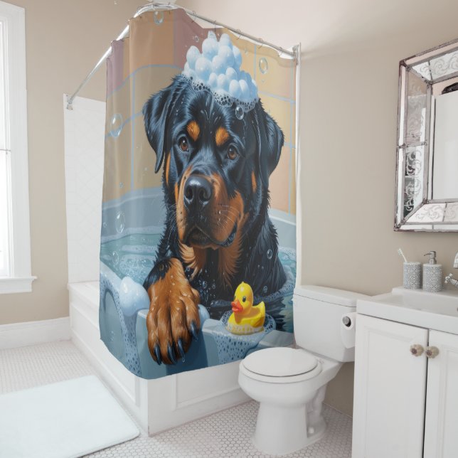 Rottweiler Sloppy Sleepy Cute Funny Shower Curtain (In Situ)