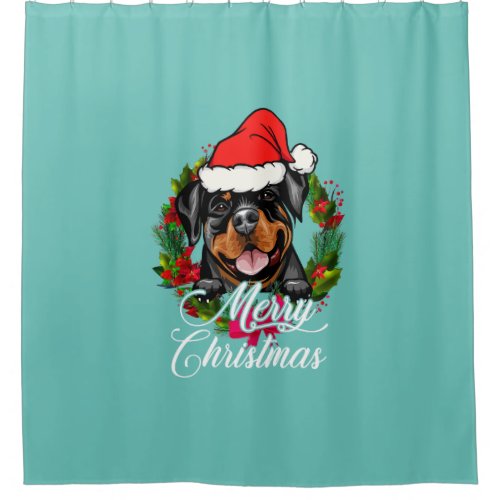  rottweiler snow christmas pajama xmas tree decora shower curtain