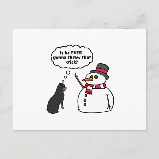 Rottweiler Snowman Christmas Postcard (Front)
