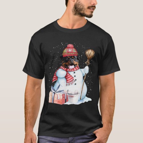 Rottweiler Snowman Snow Night Christmas Dog Lover  T_Shirt