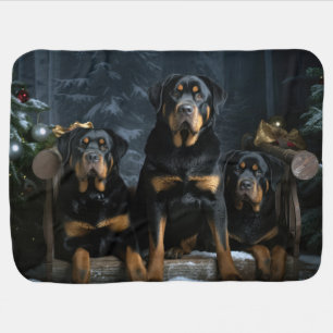 Rottweiler Snowy Sleigh Christmas Decor Baby Blanket