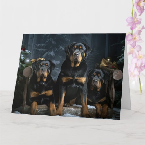 Rottweiler Snowy Sleigh Christmas Decor  Card