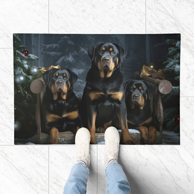 Rottweiler Snowy Sleigh Christmas Decor  Doormat (Indoor)