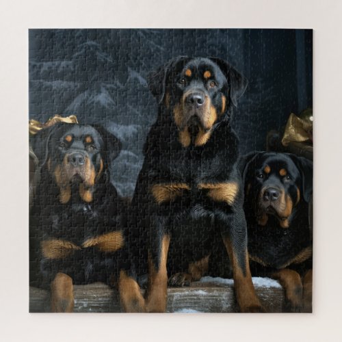 Rottweiler Snowy Sleigh Christmas Decor  Jigsaw Puzzle