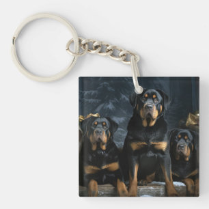 Rottweiler Snowy Sleigh Christmas Decor Keychain