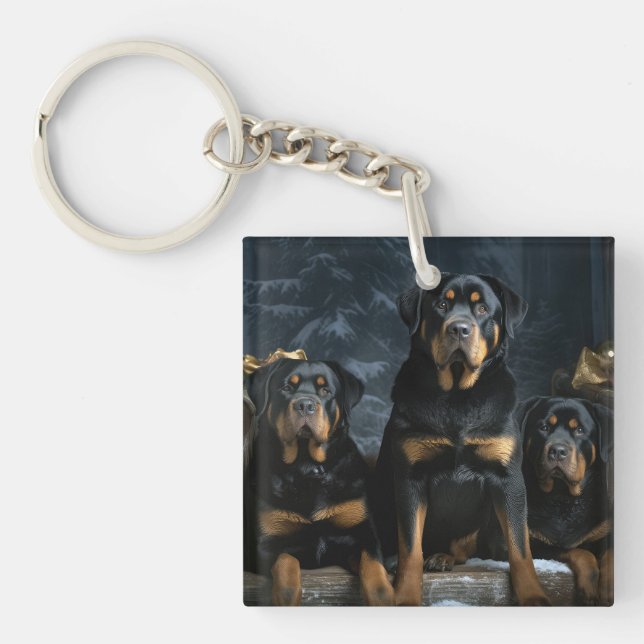 Rottweiler Snowy Sleigh Christmas Decor  Keychain (Front)