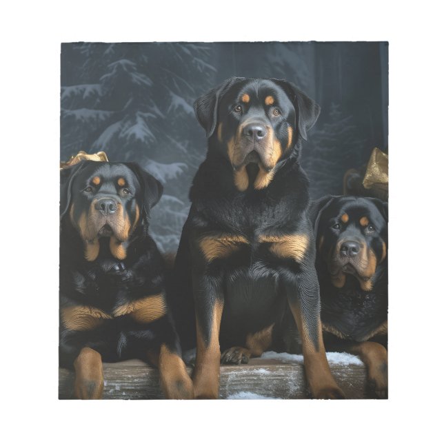 Rottweiler Snowy Sleigh Christmas Decor  Notepad (Front)