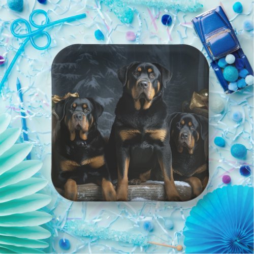 Rottweiler Snowy Sleigh Christmas Decor  Paper Plates