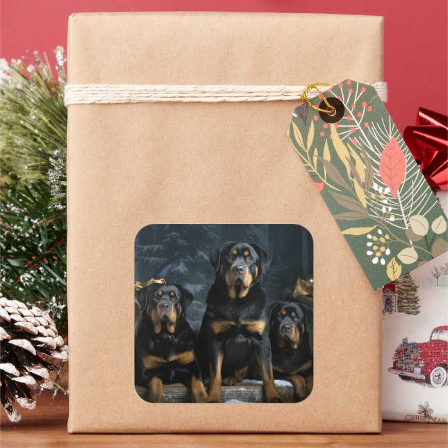 Rottweiler Snowy Sleigh Christmas Decor  Square Sticker (Holiday)