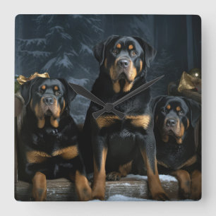 Rottweiler Snowy Sleigh Christmas Decor Square Wall Clock