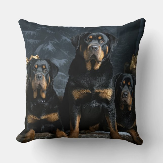 Rottweiler Snowy Sleigh Christmas Decor  Throw Pillow (Front)