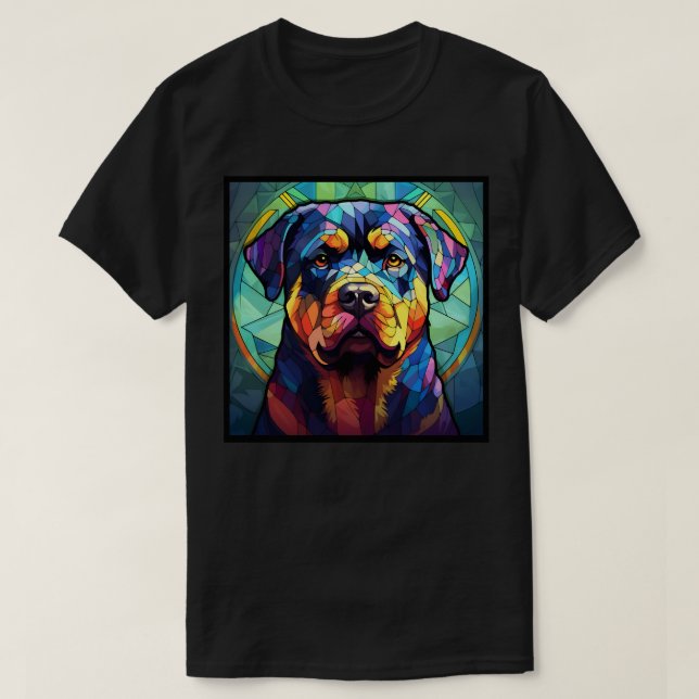 Rottweiler Stained Glass Basic Dark T-Shirt (Design Front)