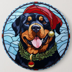 Rottweiler Stained Glass Christmas Button
