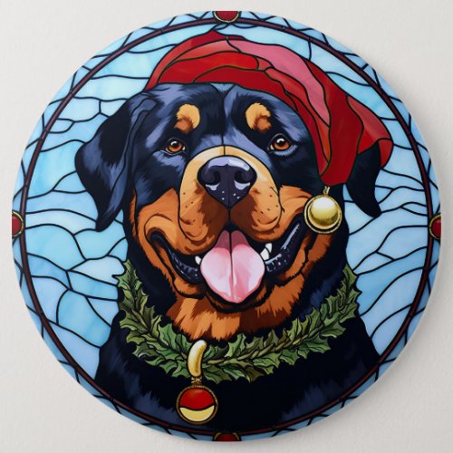Rottweiler Stained Glass Christmas Button