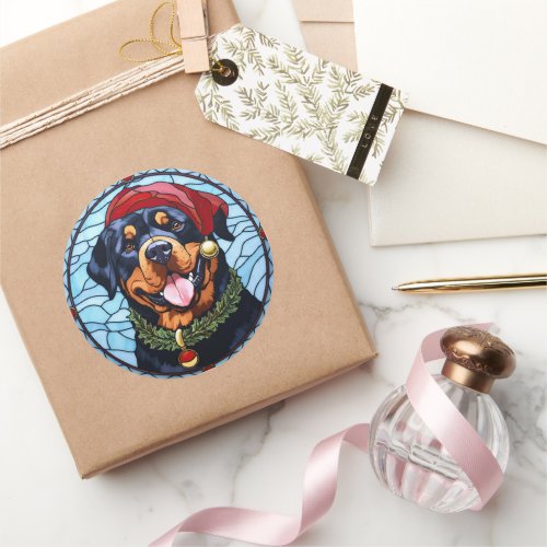 Rottweiler Stained Glass Christmas Classic Round Sticker