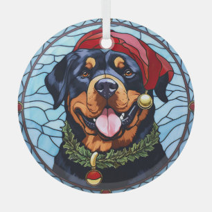 Rottweiler Stained Glass Christmas Glass Ornament