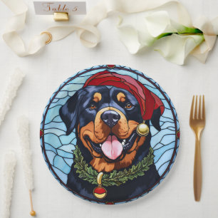 Rottweiler Stained Glass Christmas Paper Plates