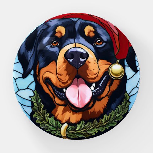 Rottweiler Stained Glass Christmas Paperweight