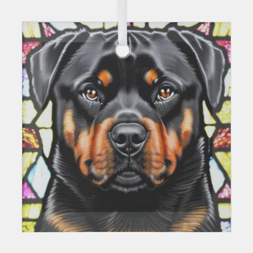 Rottweiler Stained Glass  Glass Ornament