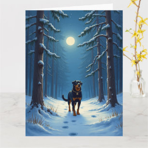 Rottweiler Starry Forest Hike Christmas Painting Card