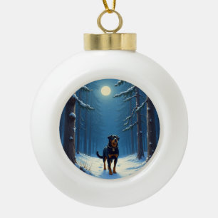 Rottweiler Starry Forest Hike Christmas Painting Ceramic Ball Christmas Ornament