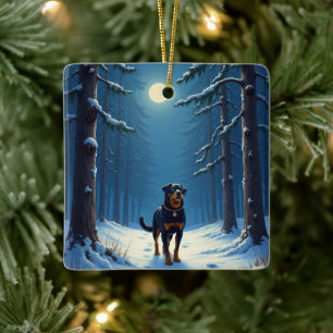 Rottweiler Starry Forest Hike Christmas Painting Ceramic Ornament