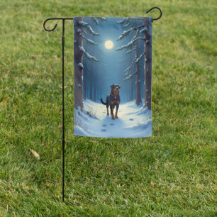 Rottweiler Starry Forest Hike Christmas Painting Garden Flag