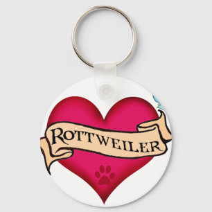 Rottweiler Tattoo Heart Keychain