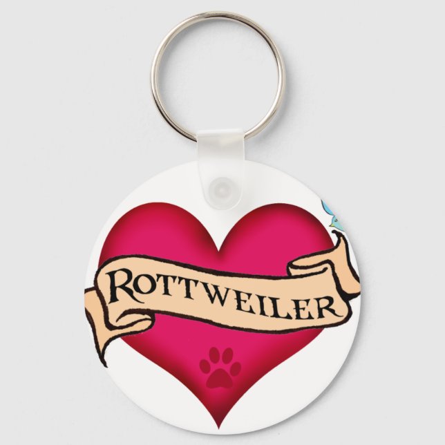 Rottweiler Tattoo Heart Keychain (Front)